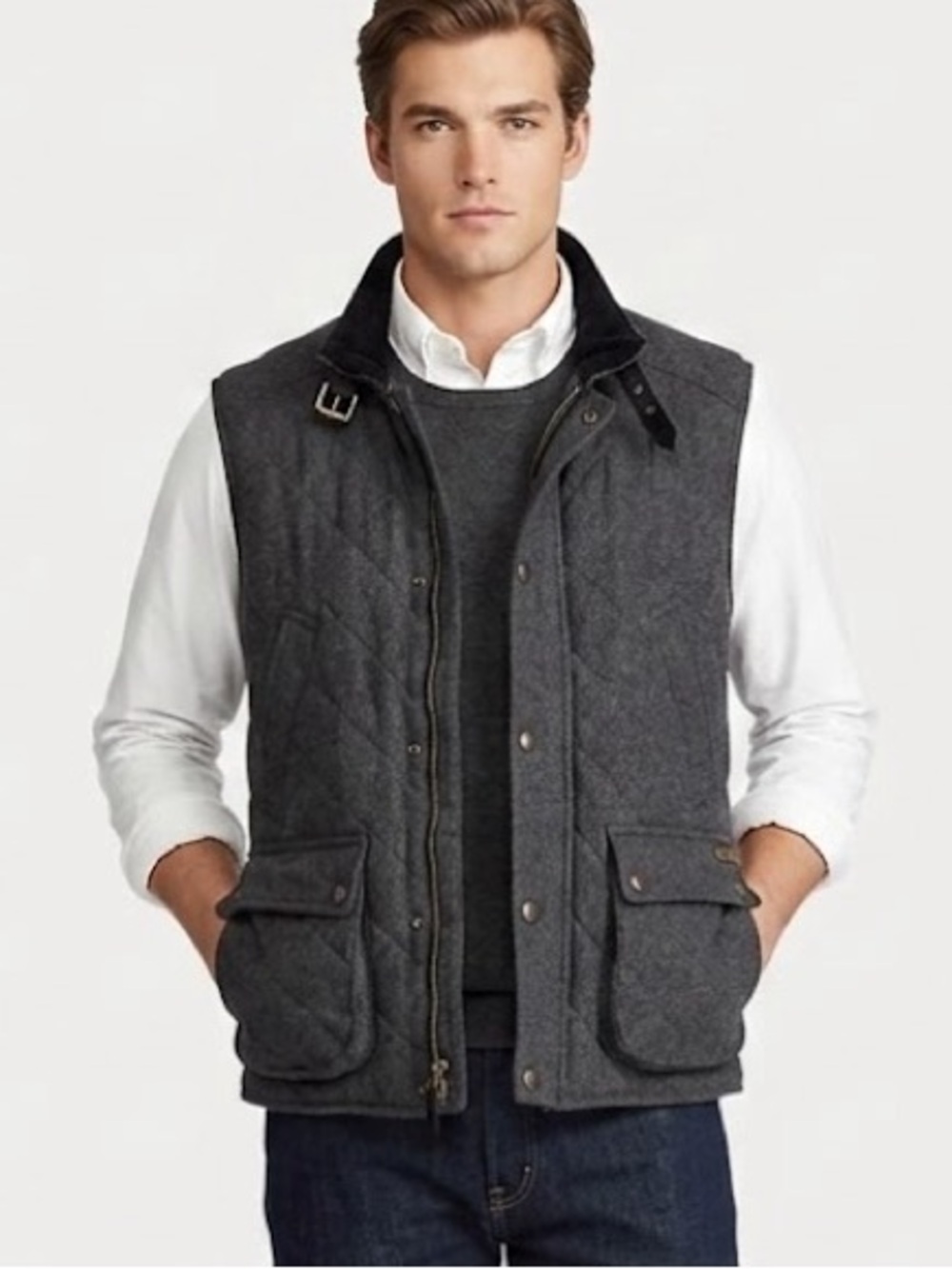 Ralph Lauren Polo Club Wool Blend Quilted Vest Jacket Mens medium Full Zip